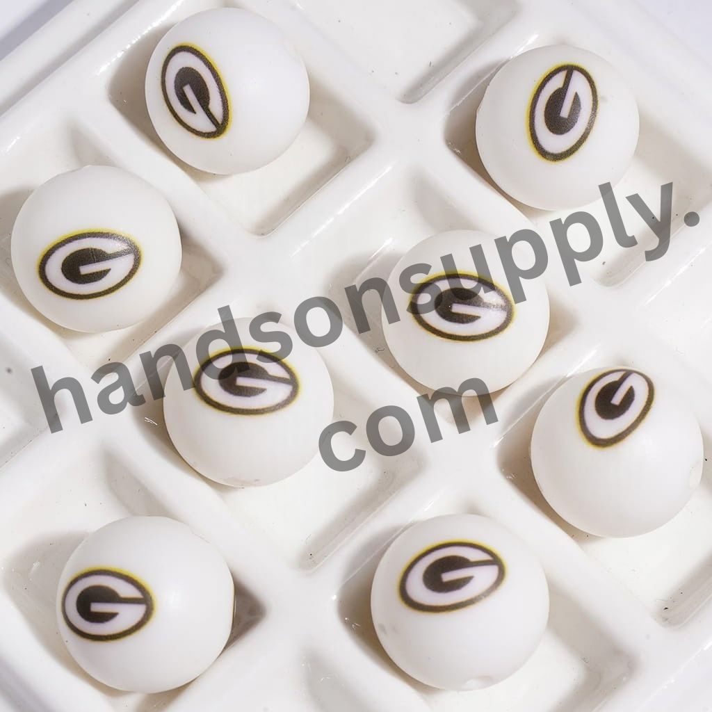 Sporty Green Bay American Football Team Printed Round Silicone Beads for DIY Bracelets & Necklaces, 15MM