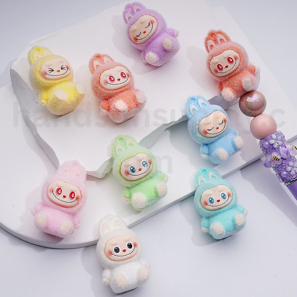 Flocked Multi-Color Labub with Hided Dangle Ring Pendant Cute Pen Topper Acrylic Beads Jewelry Accessories, 26*40MM