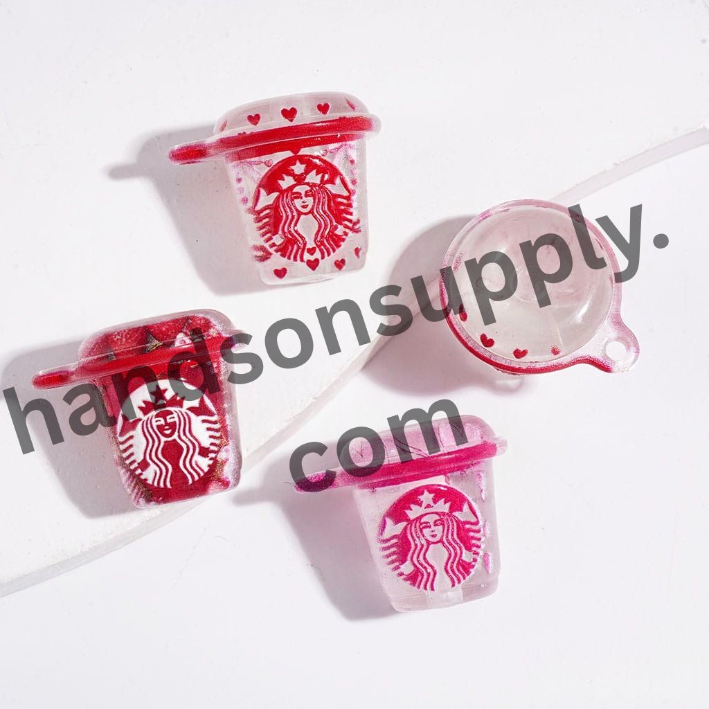 Romantic Pink and Red Coffee Cup Design Acrylic Beads and Pendants, 23MM Height, Random Mix