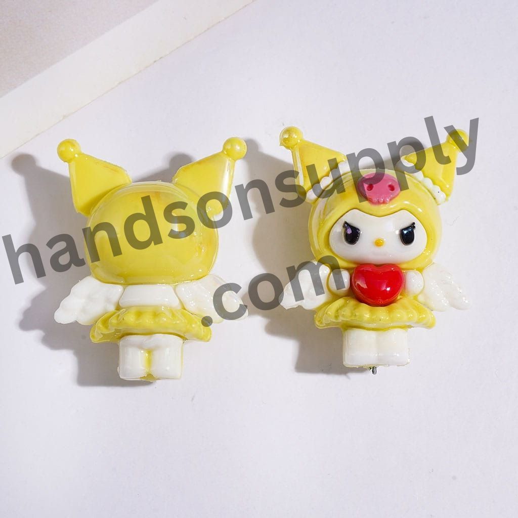 UV Coating Cute Angel & Evil Girl Character Soft PVC Rubber Beads with Wings & Heart Height 32MM, Multi-Color Random Mix