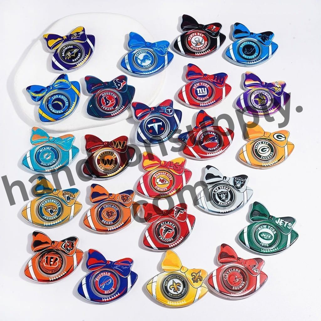 American Football Team Design Hollow Bowtie Frame with Flat Round Acrylic Beads Collection Set, Large Size