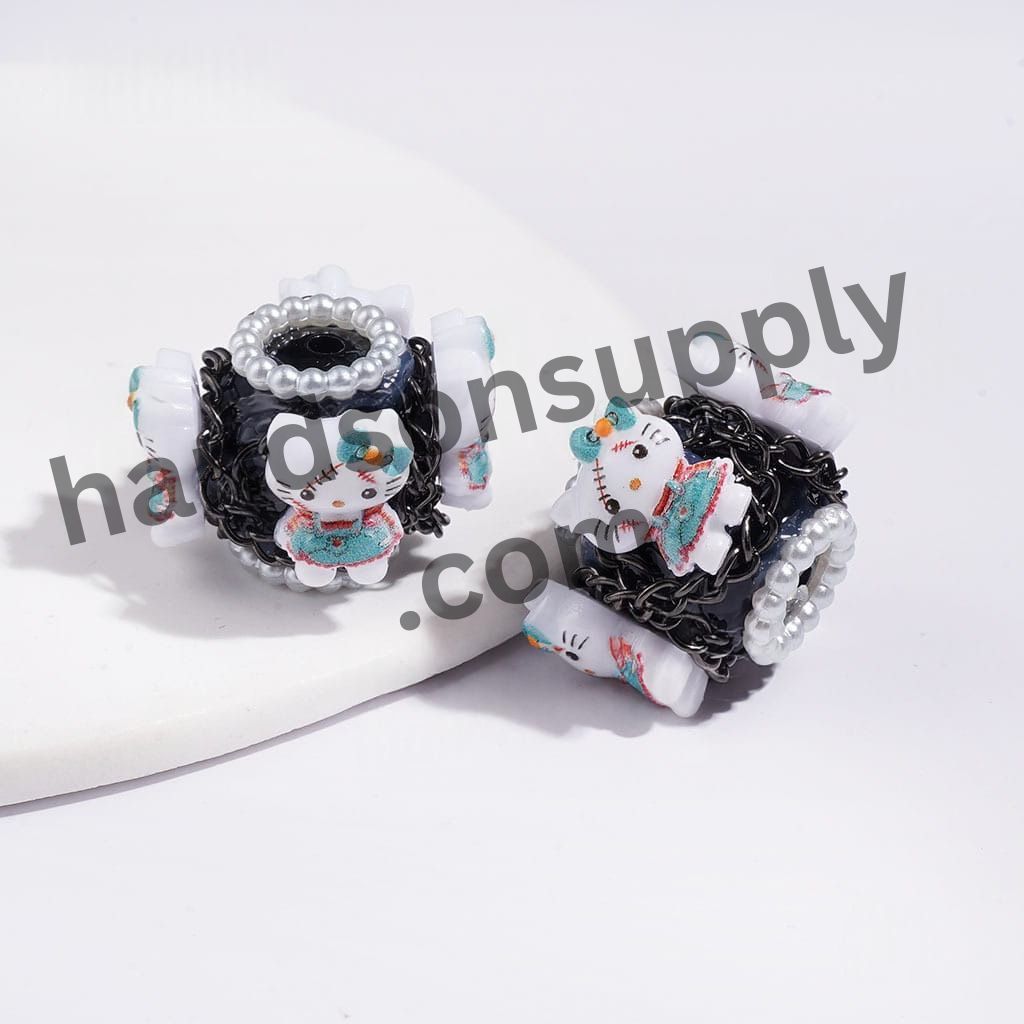 Hand-Made Acrylic Beads Halloween Cute Cat Character Series, w White Pearl & Gun Black Chains, 20MM Multi Colors