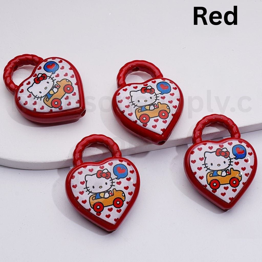 Cute Heart Shape Hand Bag Cute Cat Character Topic Acrylic Beads, 39*30MM