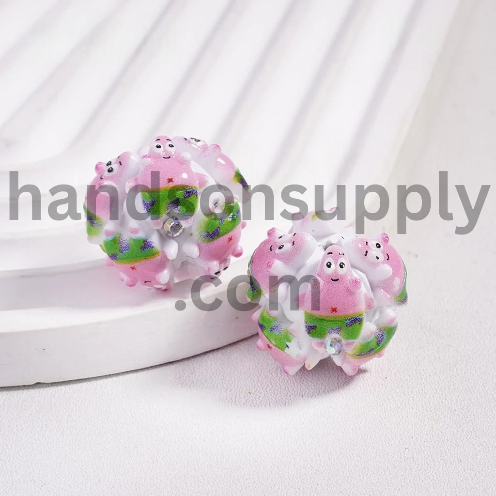 Cute Starfish Character and AB Rhinestones Clay Beads, Random Mix, 20MM