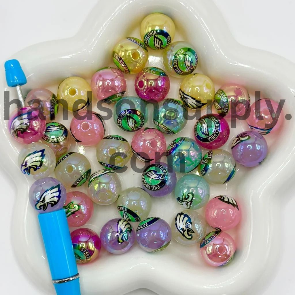 Round Jelly Color USA American Football Team Sports Acrylic Beads, 16MM