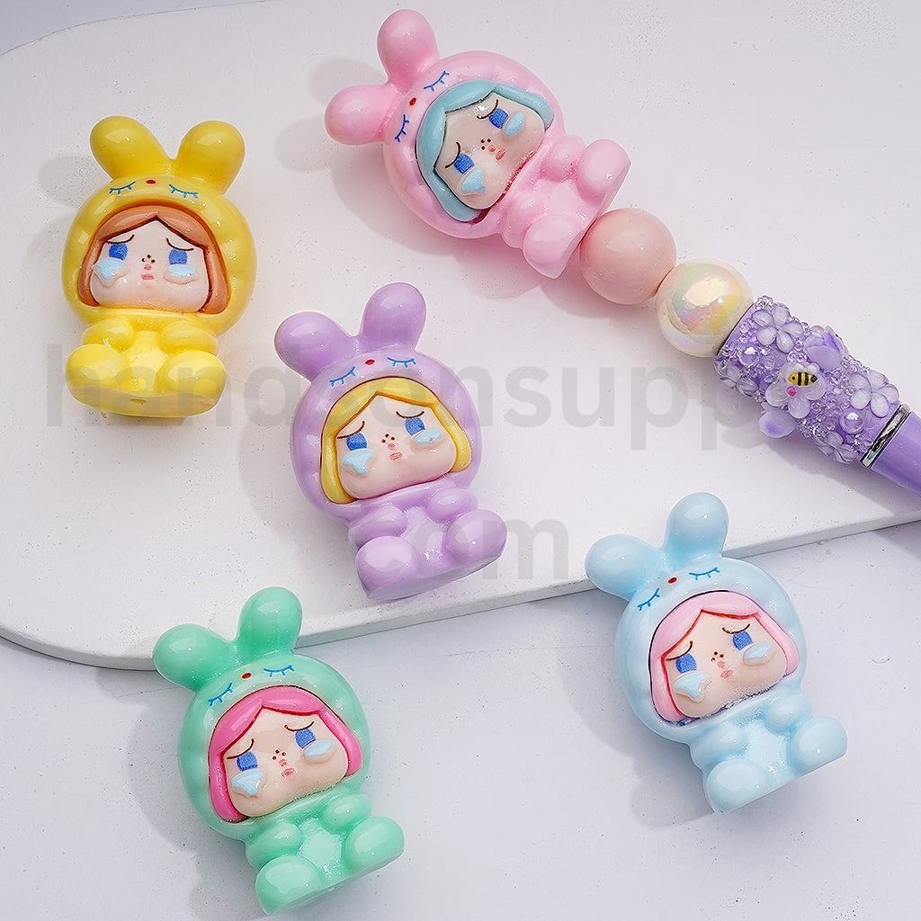 Cute Crybab Bunn Po Bea Po Mar Pendants Pen Topper Acrylic Beads, 47*31MM, Random Mix