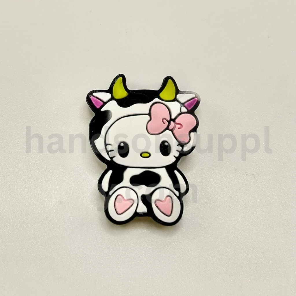Cartoon Cat in Cow Costume with Bowtie Character Design Silicone Focal Beads