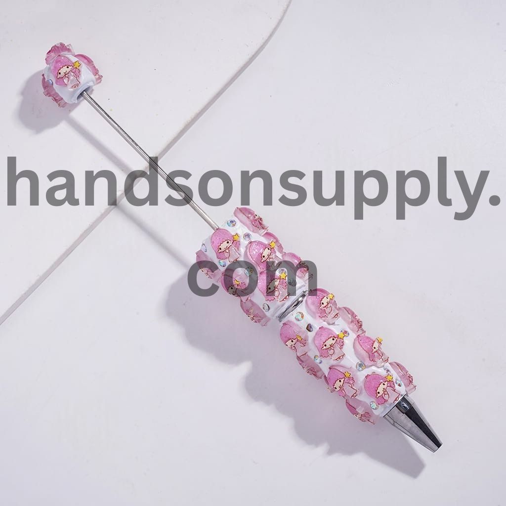 Cute Little Baby Character Clay Pens with Star & AB Rhinestones Pink Mint Green Beadable Pens