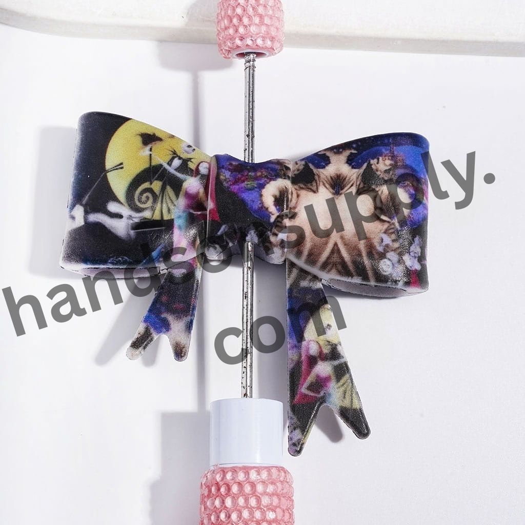 UV-Printed Red-Haired Girl & Boy Skeleton Couple Soft Bowtie Shape Silicone Focal Beads, 53*59MM