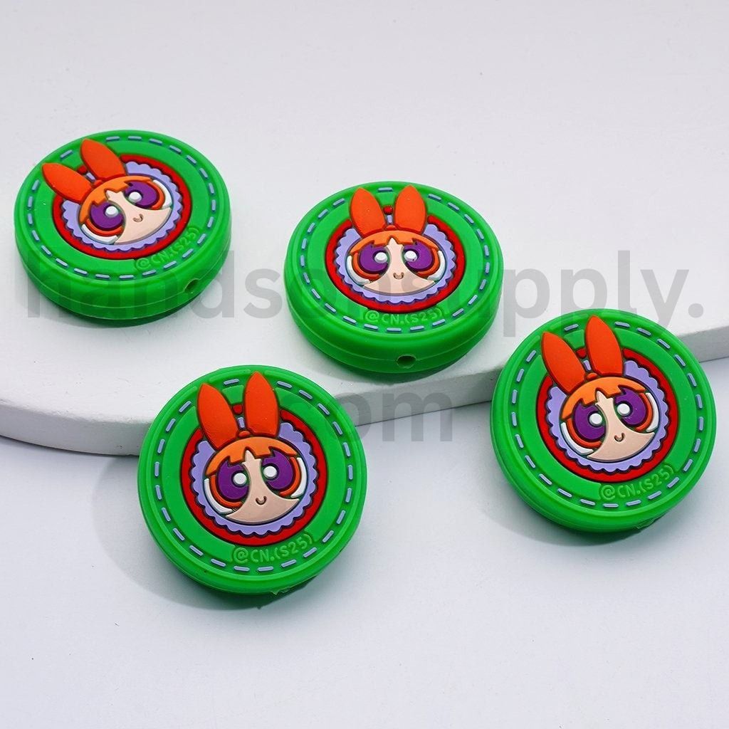 Cute Powerpuf Girls Blosso Bubbl Buttercu Round Silicone Focal Beads