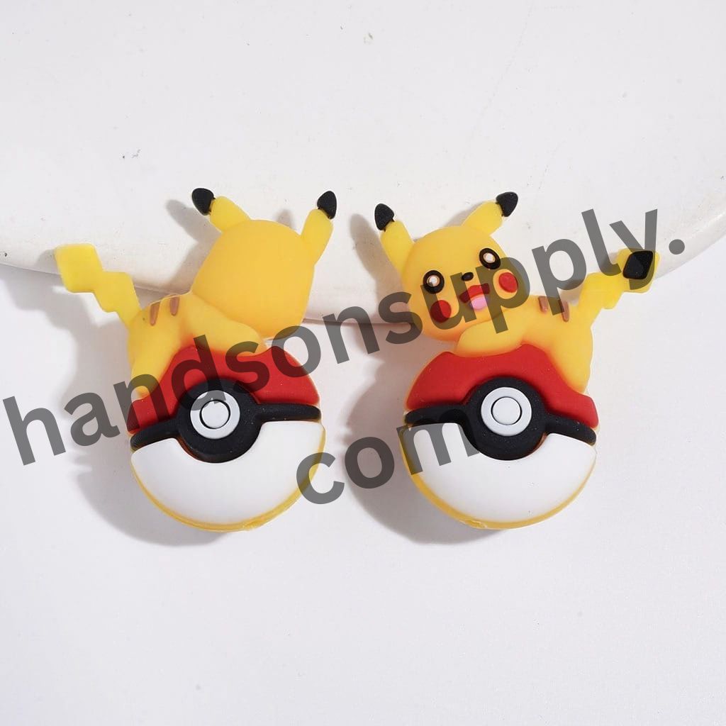 3D Small Electric Monster Character Resting on Magic Ball Silicone Focal Beads, 30*38MM Multi-Color