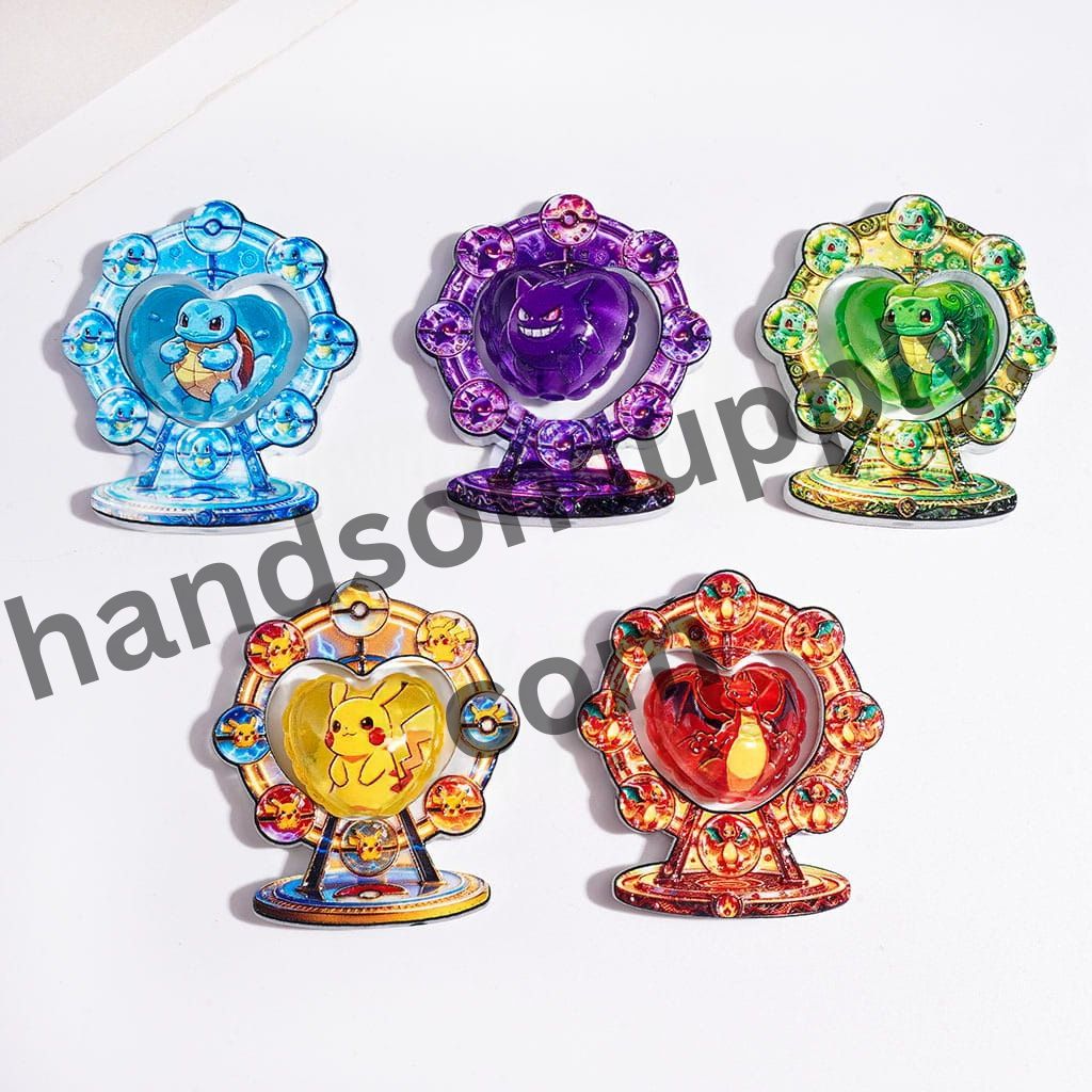 Cute Little Monster Character Print Ferris Wheel Frame with Heart-Shaped Acrylic Beads Collection Set, Random Mix