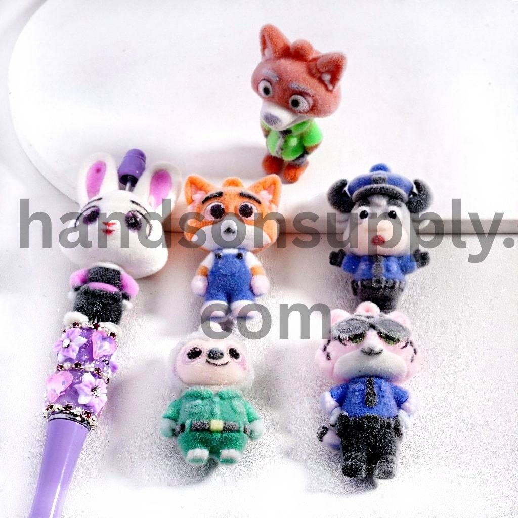 Cute Flocked Fluffy Animal Characters Figurine Series Pendant or Pen Topper (Size Varies Between 42 to 63 MM Depending on Figurine)