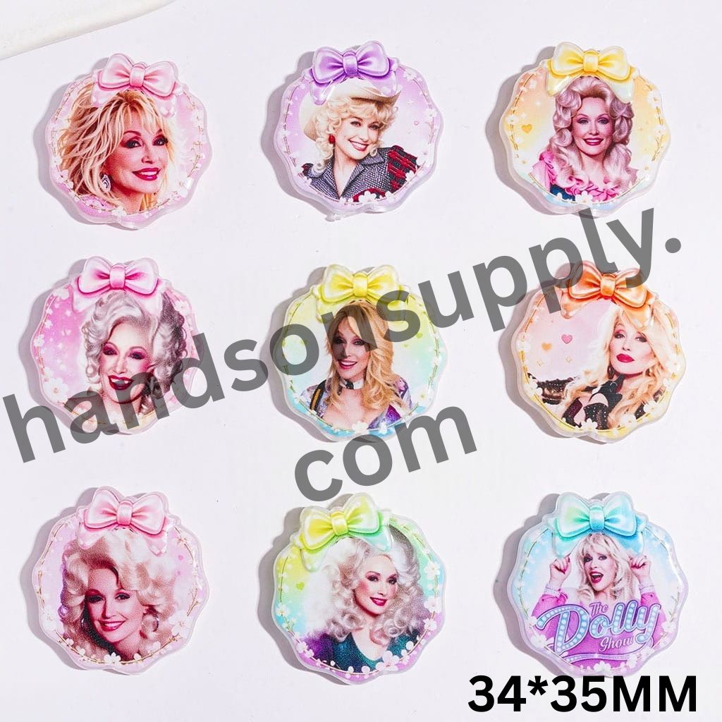 Charming American Countryside Singer Character with Bowtie & Wavy Edge Acrylic Beads, 34*35MM, Multicolor Random Mix