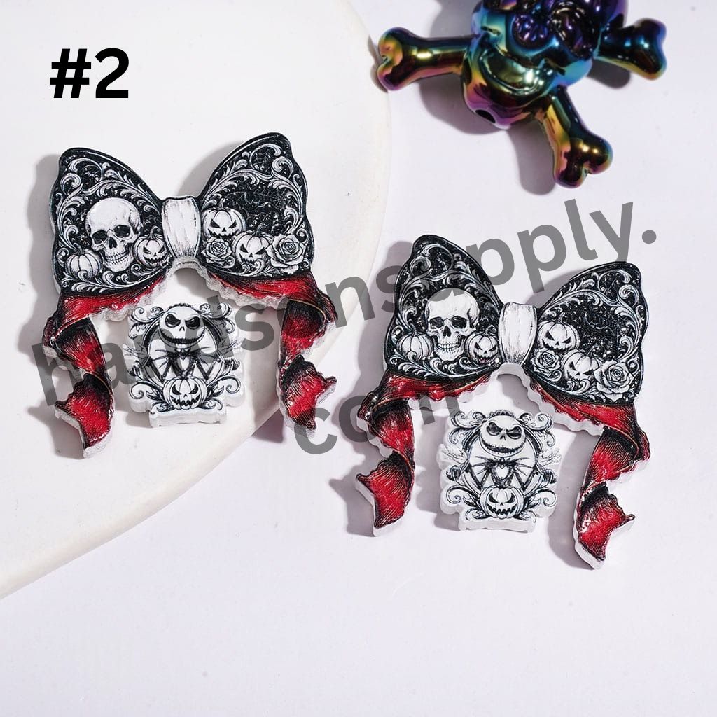 Horror Skull & Pumpkin Bow and Ornament Halloween Theme Acrylic Beads (Please Read Description)
