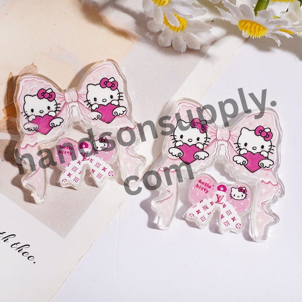 Adorable Cat Character Pattern Acrylic Beads with Bowtie & Various Tiny Decoration Piece, (Please Read Description)