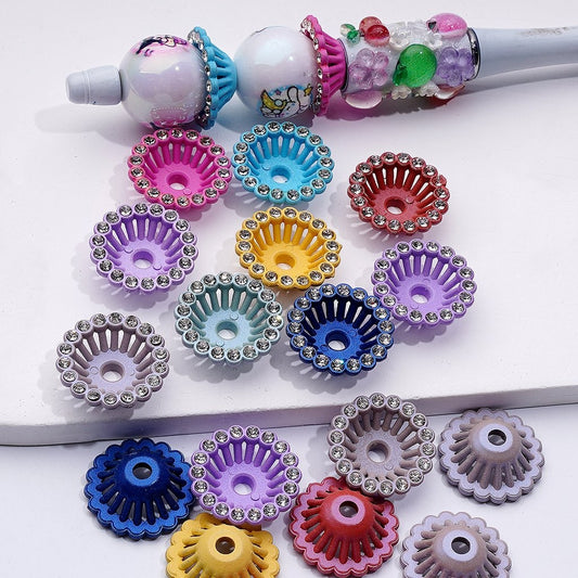 Colorful Flower Pot Bead Caps with Clear Rhinestones 20MM Decorative Mix