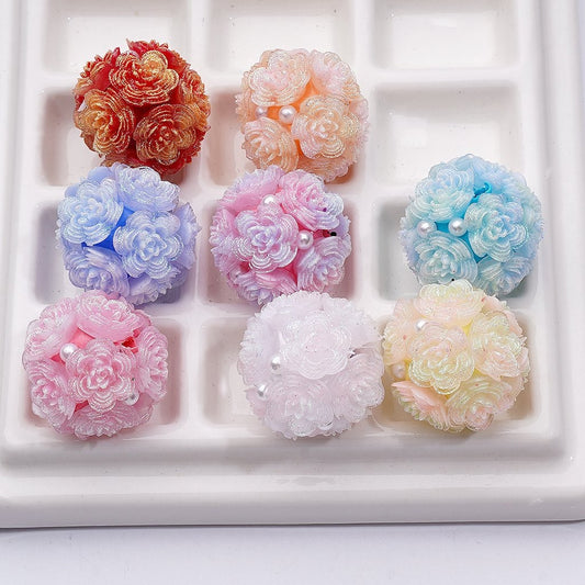 Glitter Shiny Flower White Pearls Multi-Color Round Clay Beads 20MM Random Mix