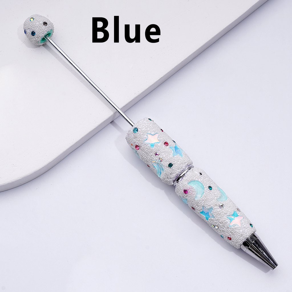 Clay Beadable Pens – Decorated with Cute Stars, Crescent Moons, Colorful Rhinestones & Mini White Snowballs