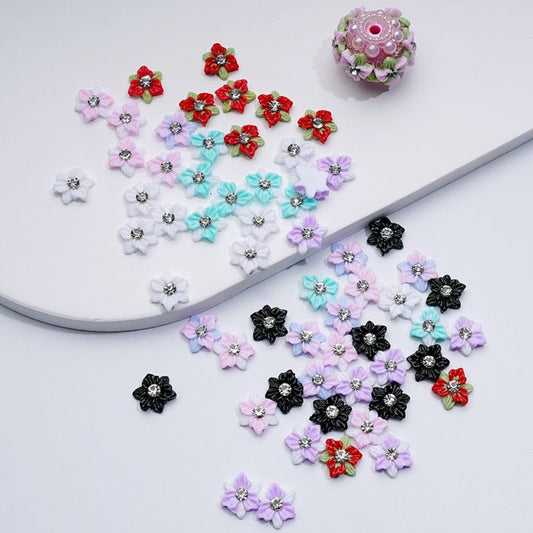 DIY Mini Clear Rhinestone for Beads with Cute Colorful Flowers Jewelry Accessories, Random Mix