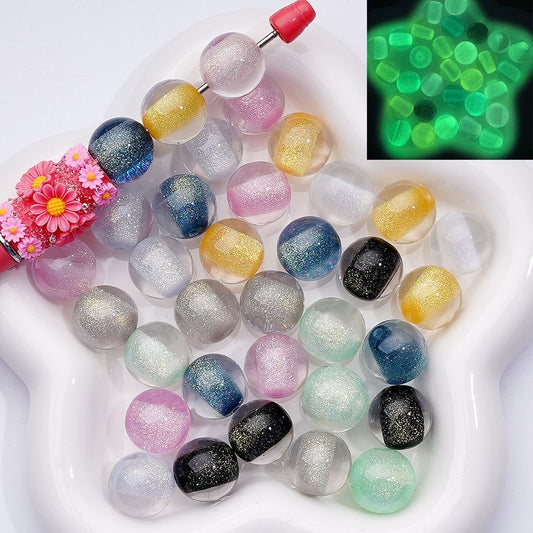 Multi-Color Luminous Glitter Sugar Core Inside Clear Round Acrylic Beads 16MM