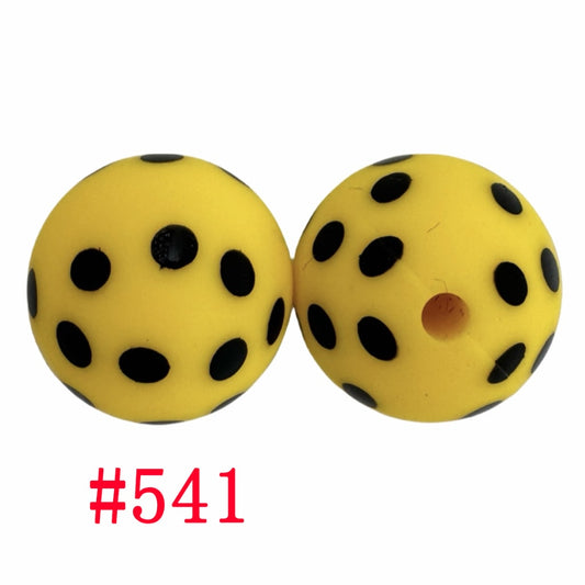 Printed Black Polka Dots Over Yellow Background Silicone Beads, 15mm, Number 541
