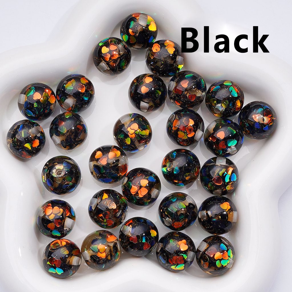 UV Coating Round Acrylic Beads Multi-Color Shiny Heart Flakes Inside 16MM