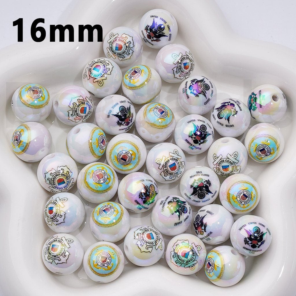 UV Coated Acrylic Beads with US Coast Guard Theme 16MM Patriotic Mix