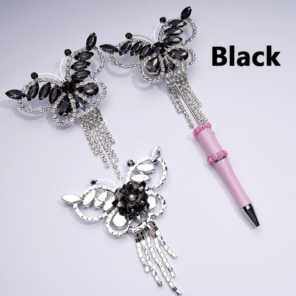 Glittering Silver Alloy Butterfly with Sparkling Rhinestones, Metal Chains & White Pearls Adorned with Hearts, Flowers & Clay Beads Approx. 79x108MM
