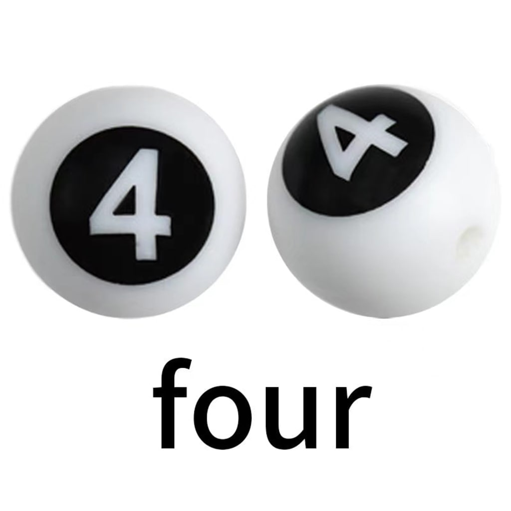 Round Numbers Printed Silicone Beads, Size 15mm