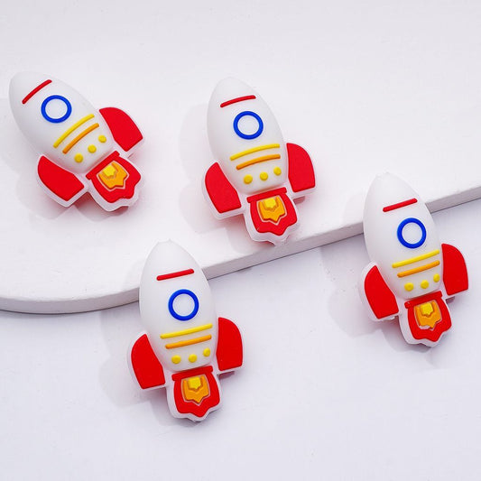 Cute 3D Rocket Silicone Focal Beads Little Spacecraft Design for Fun Creations