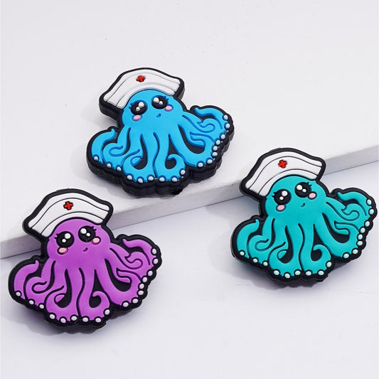 Nurse Hat Colorful Octopus Silicone Focal Beads