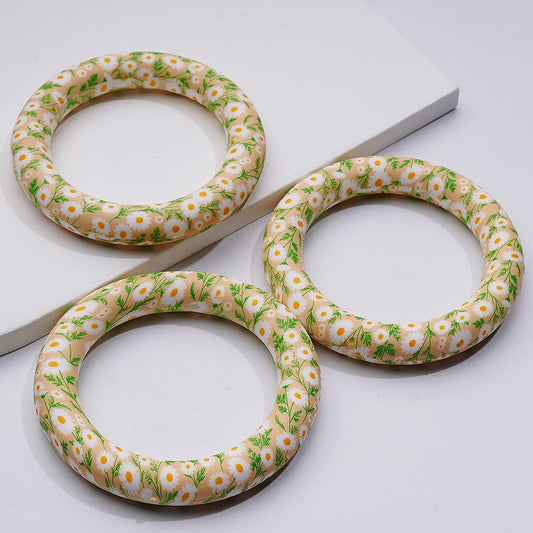 Daisy Flower Prints Cute Soft Car Hanger Charm Loop, Silicone Ring Frame Bead Circle Round 65MM