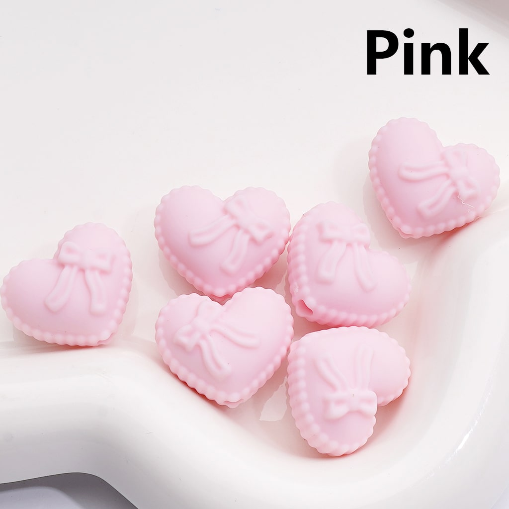 Rubber Coated Acrylic Beads Heart Shape with Bowknots Multi-Color 18*20MM (Single Color is av available for 200pcs(Whole Bag))