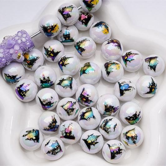 Horror Halloween UV Coating Round Acrylic Beads, 16MM