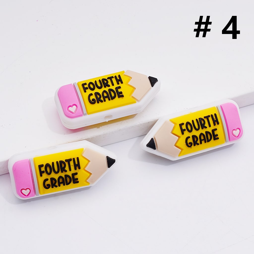 Mini Pencil with Cute Grade Symbol Silicone Focal Beads