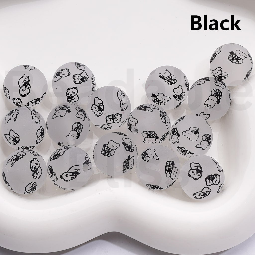 Adorable Character Frosted Round Design Cute Cat Character & Pochacc Print Acrylic Beads 16MM (Single Color Is available for 200pcs(Whole Bag))