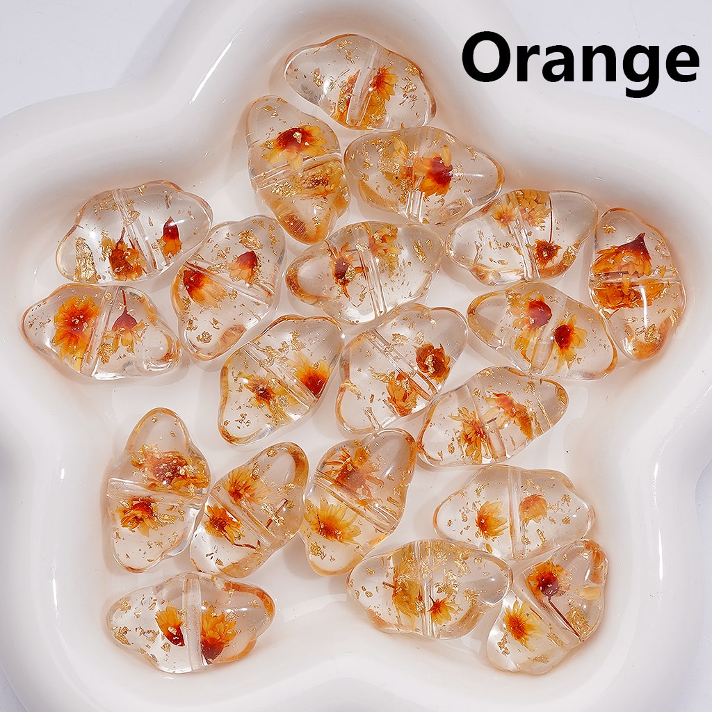 Clear Cloud Acrylic Beads with Multicolor Dried Flowers & Gold Foil 13*22MM  (Single Color is available for 200pcs(Whole bag))