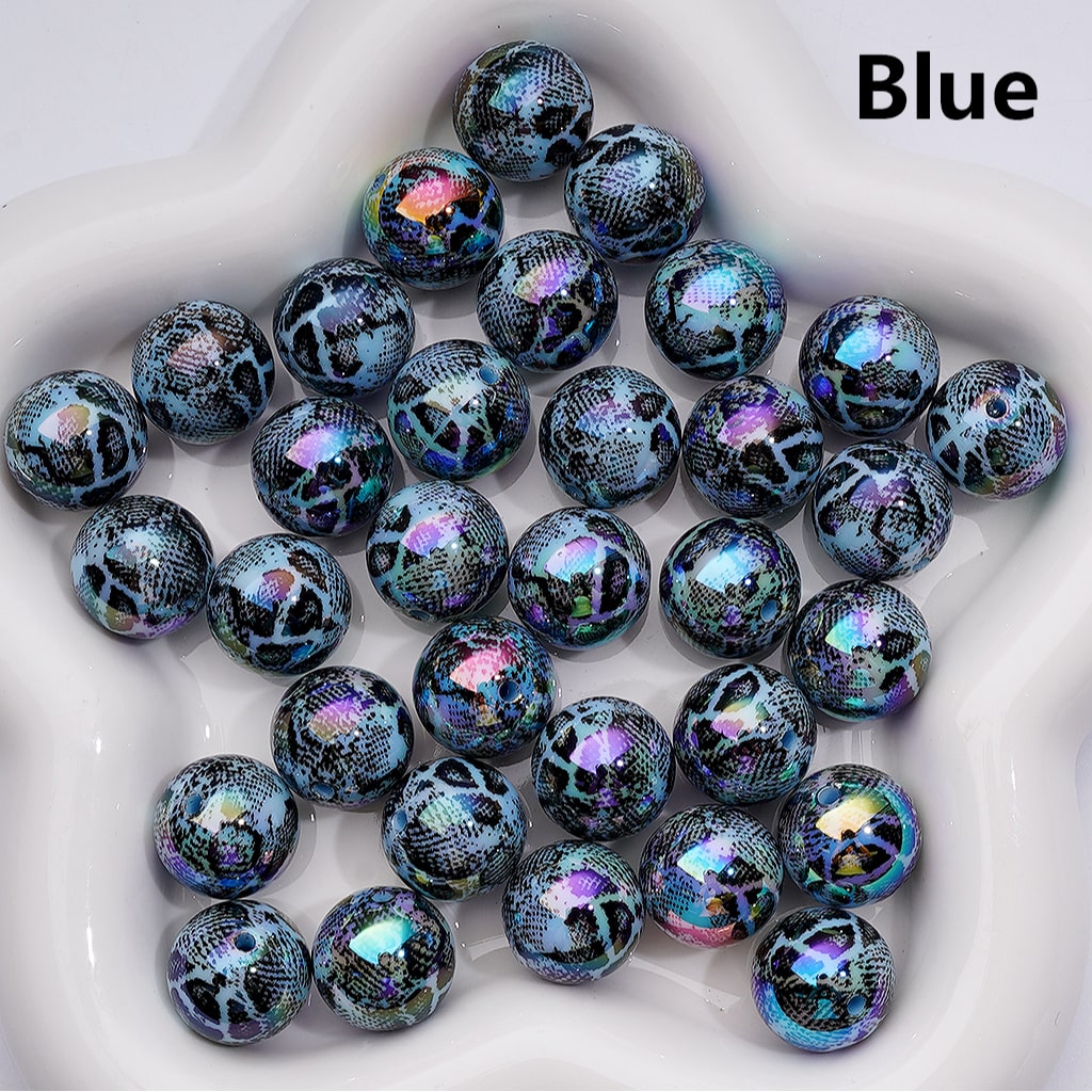 UV Coating Black Spots Prints Abstract Irreugal Round Acrylic Beads in Solid Color, 16MM