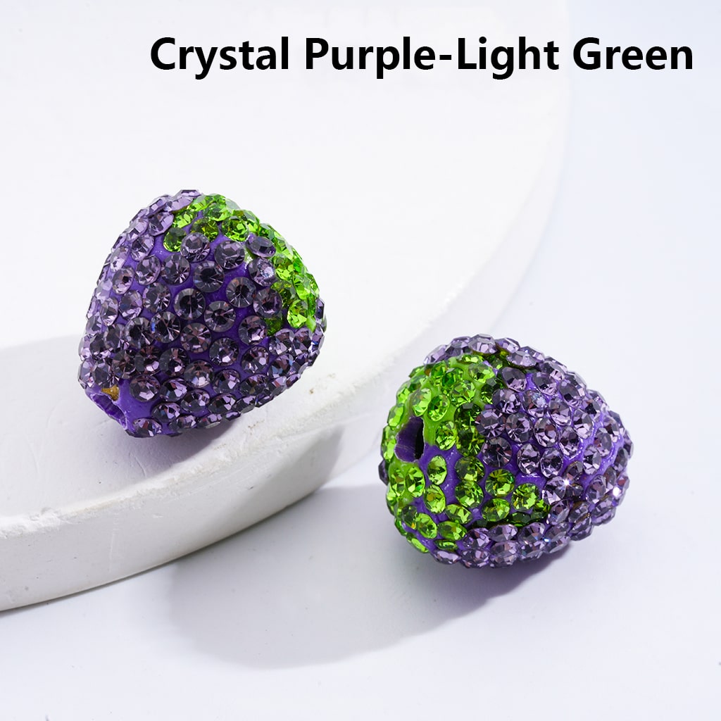 Strawberry Design with Multi-Color Rhinestones Clay Beads 16MM