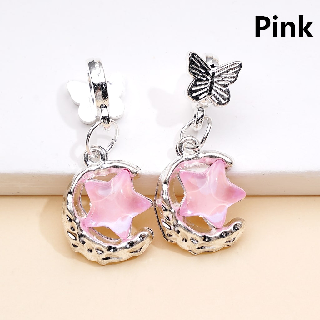 Silver Alloy Bail Beads Dangle Butterfly & Star Charms Rhinestone Pendant Accessories