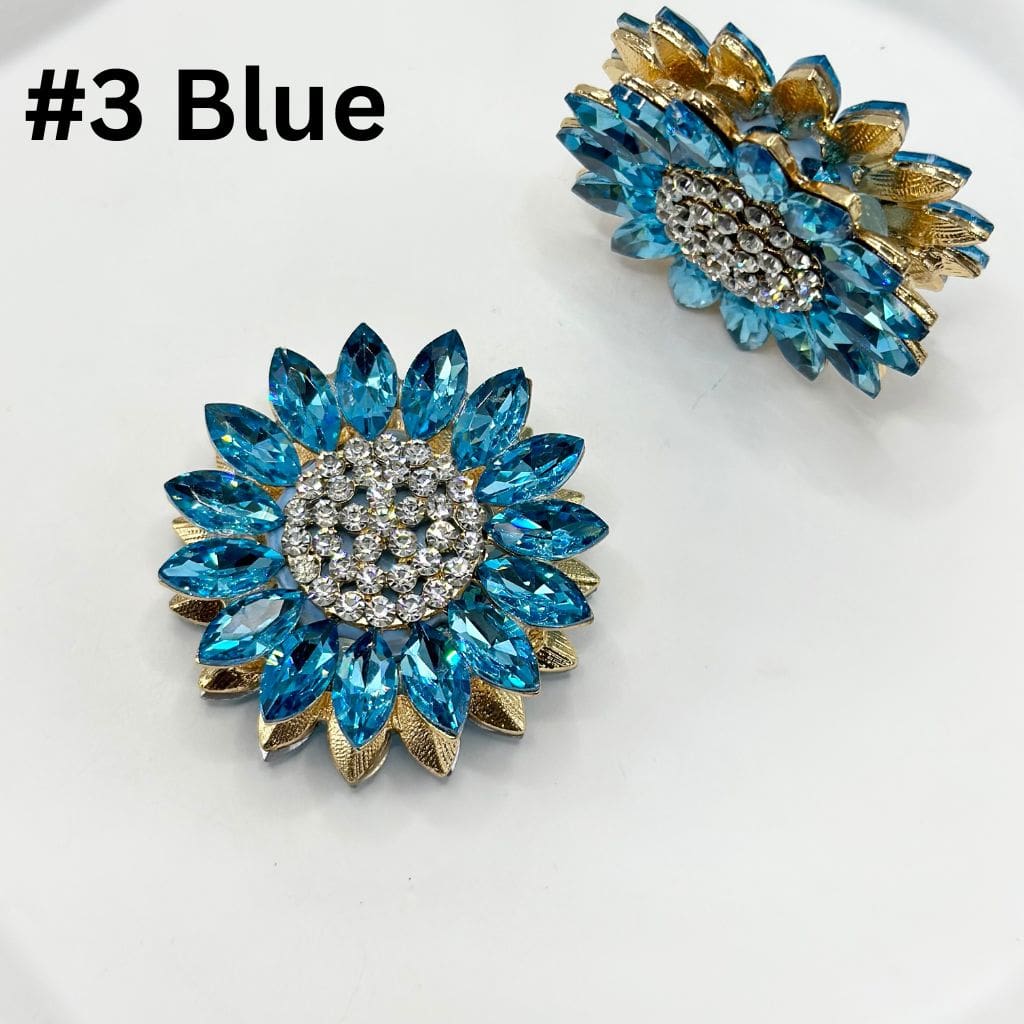 Clay Beads Fancy Sunflower with Sparkling Rhinestones over Alloy, 43mm Large