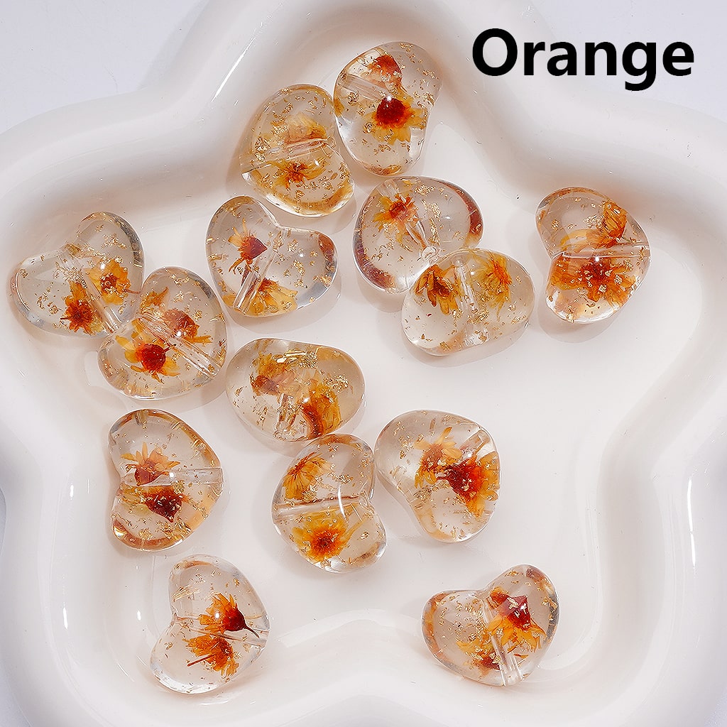 Dried Flowers Gold Foil Paper Inside Multi-Color Clear Heart Acrylic Beads 20MM (Single Color is available for 200pcs Whole bag)