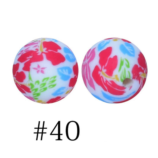 Printed Flowers Silicone Beads Number 40