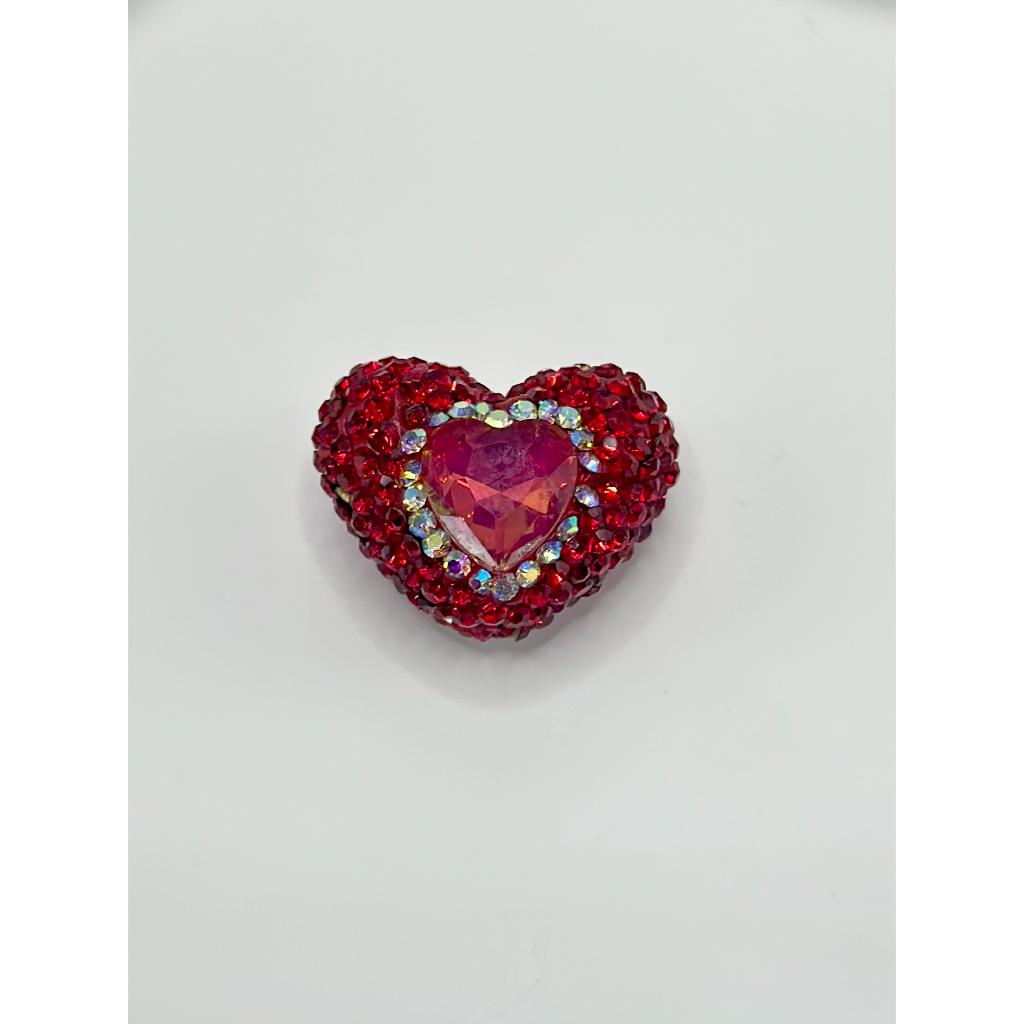 Sparkling Bling Bling Heart Clay Beads with Colorful Rhinestones, 20mm x 26mm