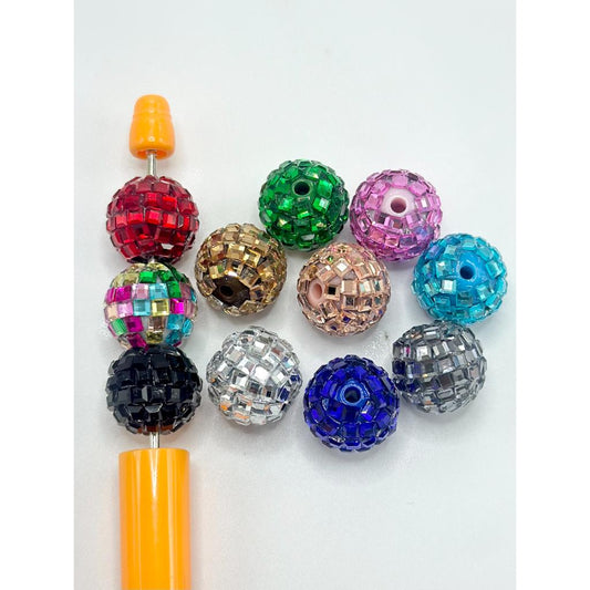 Sparkling Disco Ball Beads, 16mm Acrylic Beads with Crystal Rhinestones, Disco Ball Shape