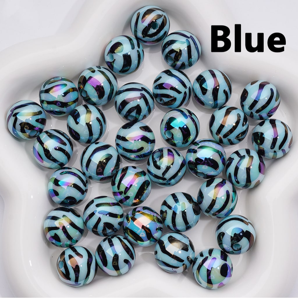 UV Coating Black Zebra Stripes Solid Color Acrylic Beads 16MM