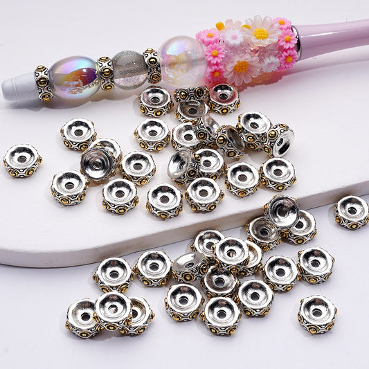 Mini Round Spacer Beads Vintage Gold & Silver Alloy Design, 10MM Accent Set