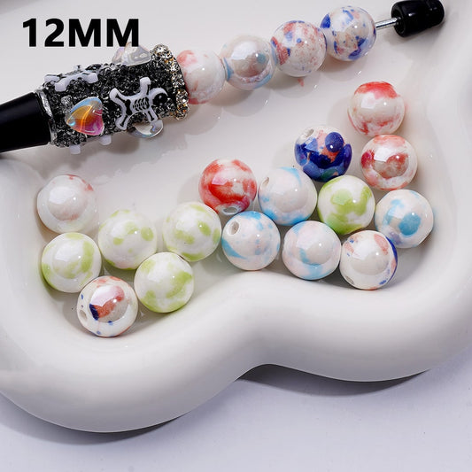 Multi-Color Marbling Prints Creamic Porcelain Beads White 16MM, Random Mix