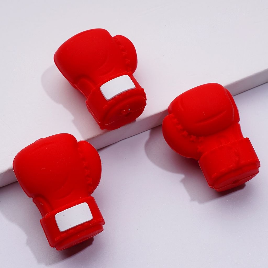 3D Boxing Gloves Silicone Focal Beads in Black, Red & Blue, Perfect for Sports-Themed Crafts